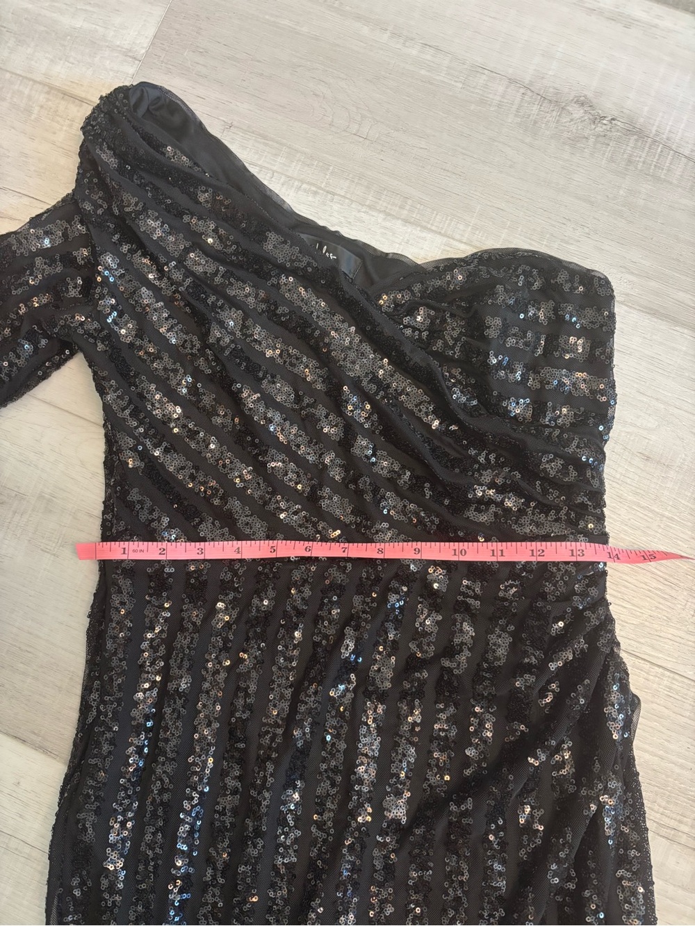 Lulus Black Sequin One Shoulder Midi Dress Side Slit Glam Cocktail Party Large - Picture 8 of 8